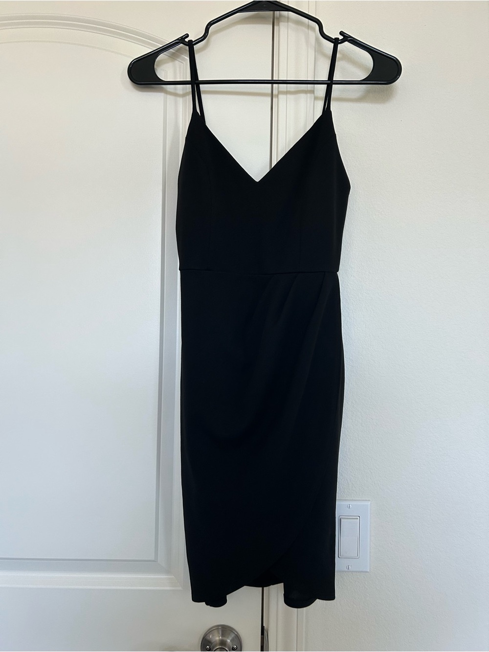 Lulu's Black Mini V-Neck Spaghetti Strap Wrap Dress